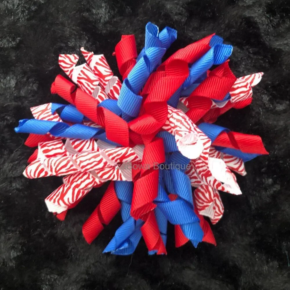 Red Zebra, Royal Blue & Red Korker Bow   4B2115   Handmade NWT Boutique